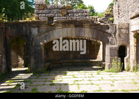 Reste der Wycoller Hall, Wycoller, Lancashire, England, UK. Stockfoto