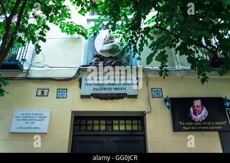 Haus, wo Miguel de Cervantes lebte und starb, Huertas Bezirk, Madrid, Spanien Stockfoto