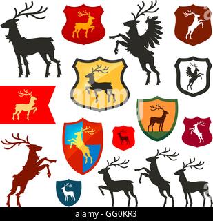 Schild mit Hirsch, Rentier, Junggesellenabschied Vektor-Logo. Wappen, Heraldik stellen icons Stock Vektor