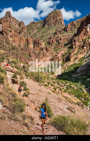 Flatiron, Blick vom Siphon Draw Trail, Superstition Mountains, in der Nähe von Lost Dutchman State Park in der Nähe von Apache Junction, Arizona Stockfoto