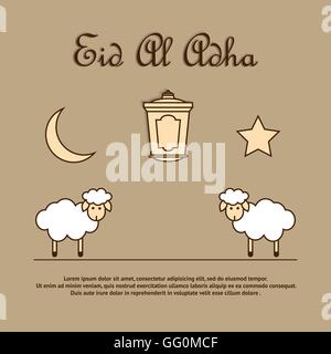 Grußkartenvorlage für Eid-Ul-Adha mit Schafen. Stock Vektor