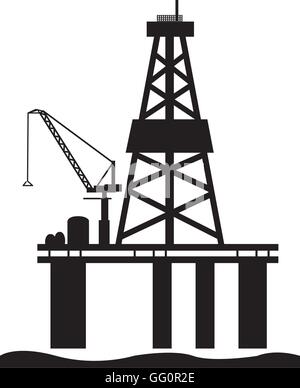Isolierte Öl-Plattform Silhouette auf weißem Hintergrund Stock Vektor