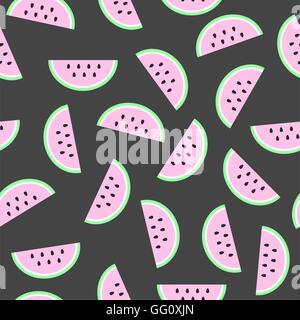 Nahtlose Muster mit Scheiben von Wassermelone. Flaches Design. Vektor Stock Vektor