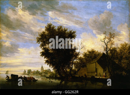 Salomon van Ruysdael - Fluss-Szene mit der Fähre Stockfoto