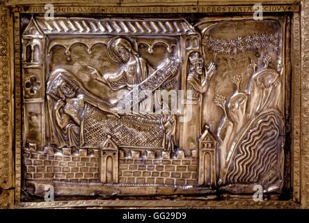 Aachen-Schatz. Karl der große Reliquiar ca. 1215.  Detail: Jakobs Traum Mittelalter Frankreich Deutschland / Aachener Dom Stockfoto