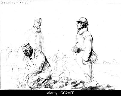 Karikatur von Jean-Louis Forains (1852-1931) in "Von der Marne an den Rhein", Zeichnungen aus den Jahren des Krieges "-sind Sie beeindruckt von unserer enormen Kräften, die auf Paris schießen? / Halten Sie sprechen... Keine Wiege wird uns fehlen! " Im ersten Weltkrieg 1920 bearbeitet Stockfoto
