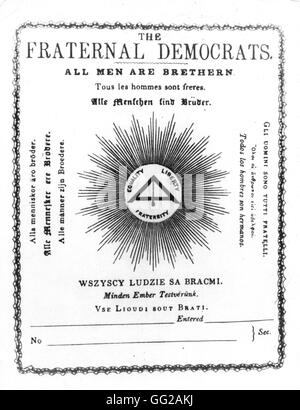 Beitrittsformular für den Verein "Die brüderlichen Demokraten", gegründet unter dem Einfluss von MArx und Engels 1845-Vereinigtes Königreich-Karl-Marx-Haus Stockfoto