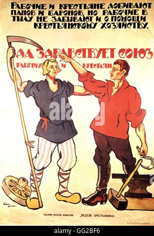 Propagandaplakat von Alexander Apsit. 'Es lebe die Arbeiter und Bauern Bündnis' 90 X 64 cm 1920 U.S.S.R. Stockfoto