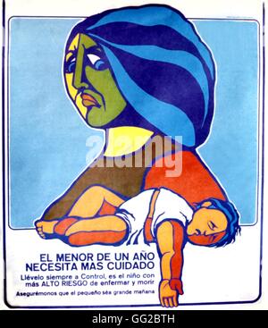 Plakatwerbung für die Verbesserung der Gesundheit, unter Allende-Regierung ausgestellt: 'Kinder im Alter von weniger als 1 Jahr brauchen mehr Pflege' c.1971/1972 Chile C.S.L.R.P.C. Stockfoto