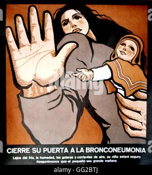 Plakatwerbung für die Verbesserung der Gesundheit, unter Allende-Regierung ausgestellt: "Schließen Sie die Tür zu Bronchopneumonie" c.1971/1972 Chile C.S.L.R.P.C. Stockfoto