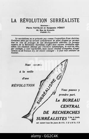 Erste Ausgabe der Zeitschrift "La Révolution Broodthaers' (die surrealistische Revolution) (Rückseite der Seite) 1. Dezember 1924 in Paris, Bibliothèque Jean Doucet Stockfoto