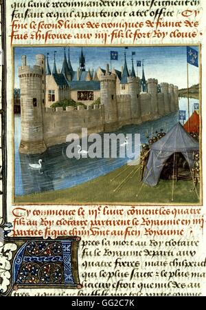 Miniatur von Jean Fouquet. Chroniken von Saint-Denis. Tod von Clotaire ich (511-561), König der Franken 15. C Frankreich Paris. Bibliothèque Nationale Stockfoto