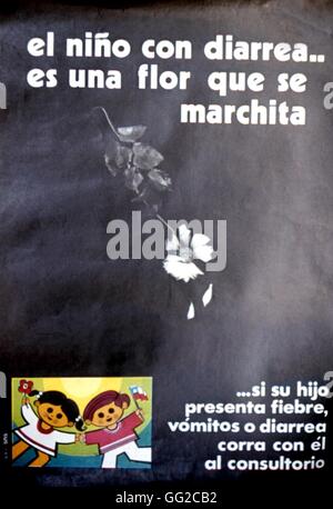 Plakatwerbung für die Verbesserung der Gesundheit, ausgestellt unter Allende-Regierung: "ein Kind leidet an Durchfall ist wie eine Blume, Whitered" c.1971/1972 Chile C.S.L.R.P.C. Stockfoto