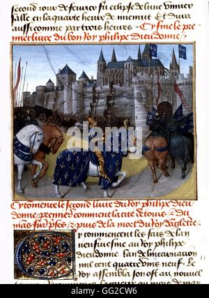 Chroniken von Saint-Denis Miniatur von Jean Fouquet. 1189, Erfassung von Touren durch Philip Auguste (1165-1223), König von Frankreich (1180-1223) 15. Jahrhundert Frankreich Stockfoto