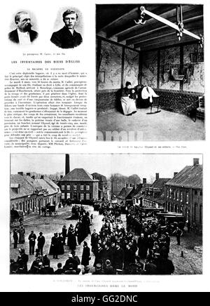 Trennung von Kirche und Staat in Frankreich: Vorfälle während der Bestandsaufnahme der Kirche waren in der Region. Kampf der Boeschepe: 1 tot. 1906-Frankreich Stockfoto