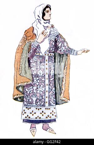 Fürst Igor, Oper von Borodin (1833-1887). Aquarell von Korowin: Jaroslavna Kostüm 1929 russische Ballette Privatsammlung Stockfoto