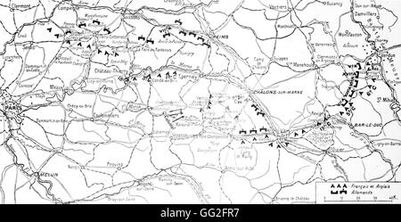 Ersten Weltkrieg. Karte von der allgemeinen Position am Ende des Tages am 10. September 1914 zum Zeitpunkt der ersten Schlacht an der Marne. Stockfoto