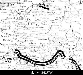 Ersten Weltkrieg. Karte des Standorts der Armeen auf 9. September 1914. Stockfoto