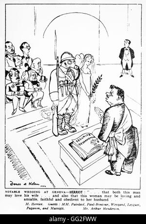 Interwar Periode.  Karikatur von einer Hochzeit in Genf von Edouard Herriot: "Akzeptieren Sie diesen Mann um dein Mann zu sein?" von Derso und Kelen. Stockfoto