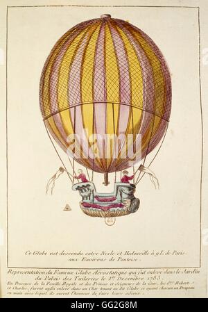 Wasserstoff-gefüllten Ballon von Jacques Charles erfunden und von den Brüdern Robert gemacht. Flug der 1. Dezember 1783. Abfahrt von der Jardin des Tuileries in Paris. Paris, Bibliothèque Nationale de France Stockfoto