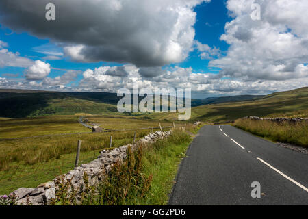 Buttertubs-Passstrasse (eine berühmte Radweg) in Richtung Muker und in Swaledale, Yorkshire Dales National Park, UK Stockfoto