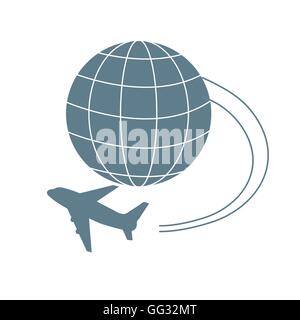 Stilisierte Ikone der Flüge zu einem beliebigen Punkt der Erde Stock Vektor