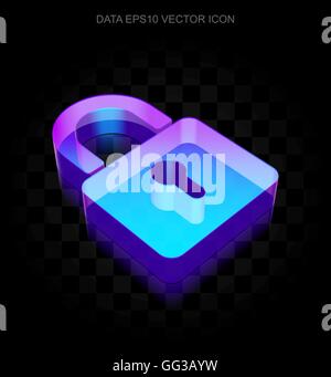 Symbol "Informationen": 3d Neon leuchtende geschlossen Schloss aus Glas, EPS 10 Vektor. Stock Vektor