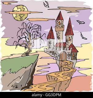 Nahtlose Vektormuster für Halloween. S Schloss Dracula, Fledermaus und weitere Artikel zum Thema. Helle cartoon Stock Vektor