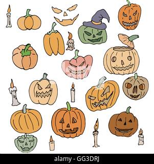 Nahtlose Vektormuster für Halloween. Kürbis, Gespenst, Kerzen und weitere Artikel zum Thema. Helle cartoon Stock Vektor