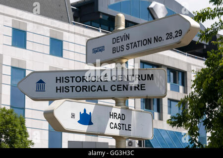 Eines der vielen touristischen Straße Zeichen in und um die Altstadt von Bratislava in der Slowakei Stockfoto