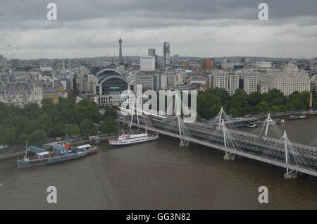 Blick auf die Charing Cross, Westminster und die Themse vom London Eye. London, Vereinigtes Königreich. Stockfoto