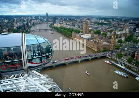 Blick auf Westminster und der Themse vom London Eye. London, Vereinigtes Königreich. Stockfoto