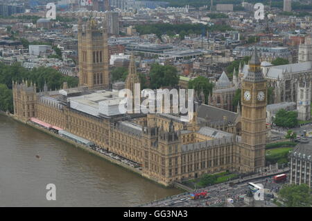 Blick auf Westminster und der Themse vom London Eye. London, Vereinigtes Königreich. Stockfoto