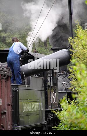 Dampflok unter Wasser der Durango & Silverton Narrow Gauge Railroad Stockfoto