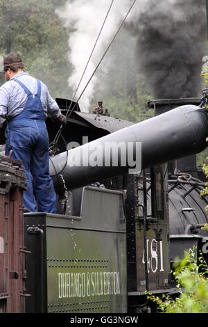 Dampflok unter Wasser der Durango & Silverton Narrow Gauge Railroad Stockfoto