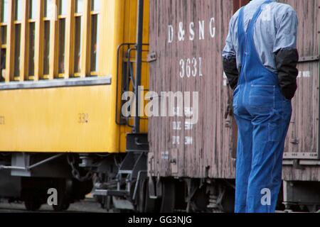 Eisenbahner der Durango & Silverton Narrow Gauge Railroad. Stockfoto