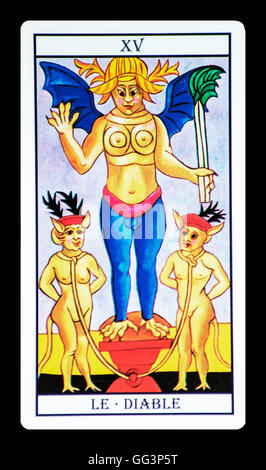 Foto einer Tarot-Karte repräsentieren den Teufel Stockfoto