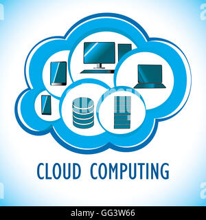 Eine trendige cloud-computing-Konzept zeigt die zugehörigen Hardware Technologie beteiligt. Stockfoto