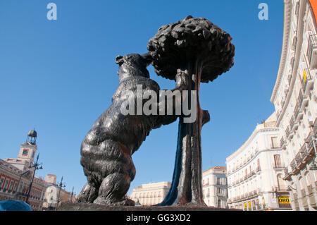 El Oso y el Madroño Statue. Puerta del Sol, Madrid, Spanien. Stockfoto