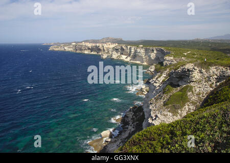 Bonifacio und Kreide Klippen aus dem Pfad in Richtung Capo Pertusato, Frankreich, Corsica Stockfoto