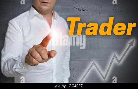 Händler-Touchscreen wird von Mann-Konzept betrieben. Stockfoto