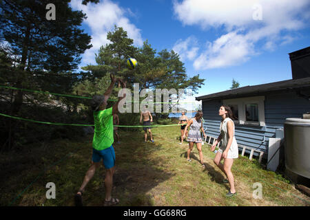 Norwegische Sommer Hütte leben auf der Insel Kjempeholmen, Hvaler Archipel, im südwestlichen Teil von Østfold County, Norwegen, Skandinavien Stockfoto