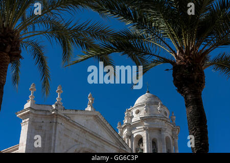 Der Poniente-Turm der Catedral de Santa Cruz vom Plaza De La Catedral, Cádiz, Andalusien, Spanien Stockfoto