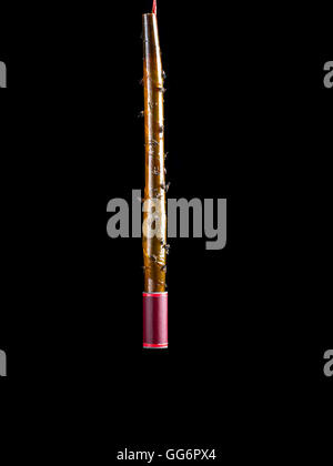 Flypaper mit toten Fliegen Schuss auf schwarzem Hintergrund Stockfoto