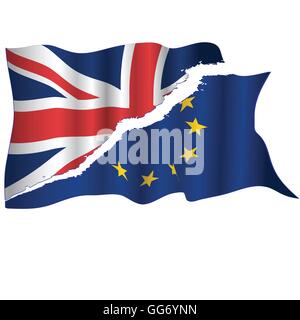 Zwei zerrissenen wehende EU und UK Fahnen. Brexit-Konzept. Vektor. Stock Vektor