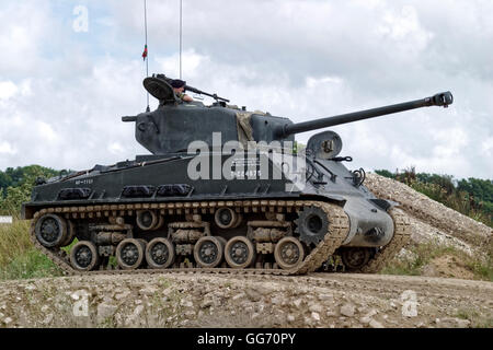 Ein M4A2 (76) HVSS Sherman-Panzer in das Panzermuseum Bovington, Dorset, Vereinigtes Kingdom.17th August 2004. Stockfoto