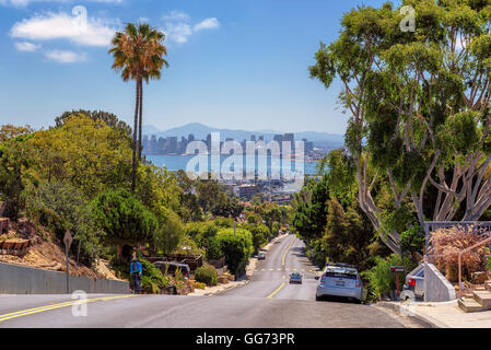 Die Ansicht der Stadt von San Diego mit Straßen der Stadt Stockfoto