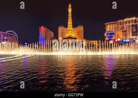 Bellagio-Brunnen-Show in Paris Hotel and Casino. Stockfoto