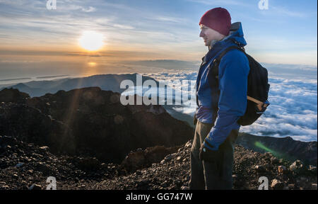 Wanderer auf Mt Rinjani auf Lombok (Indonesien) Stockfoto