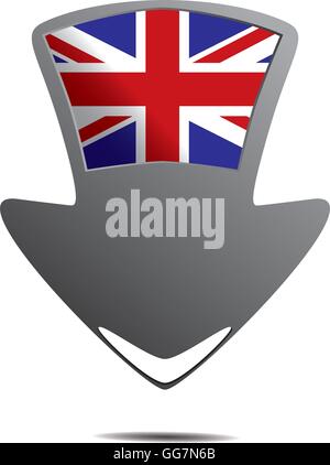 eine Pin mit der Flagge des Vereinigten Königreichs und die jeweiligen Farben Stock Vektor